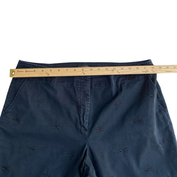 Talbots Women's Cropped Pants 16 Navy Embroidered Dragonflies Straight Leg - Picture 4 of 7